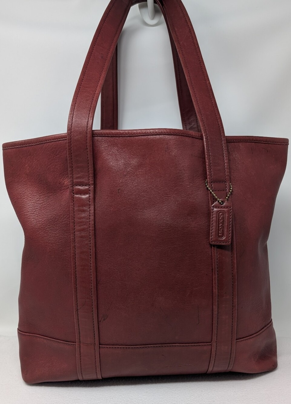 Women's Vintage Coach Deep Red Genuine Leather Shoulder Tote Handbag